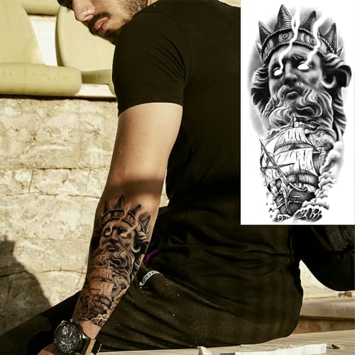 Briyhose Pirate Skull Temporary Tattoo - Realistic Large Half Arm Sleeve