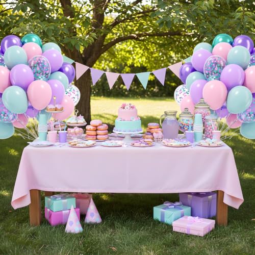 60pcs Mermaid Balloons Set - Pink Purple Teal Green Confetti