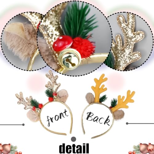 Christmas Reindeer Antler Headband with Glitter Ears and Bells
