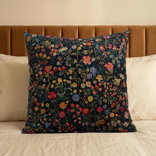 WEPTIV Dark Floral Velvet Pillow Cover, 18x18 Moody Wildflower Cushion Case
