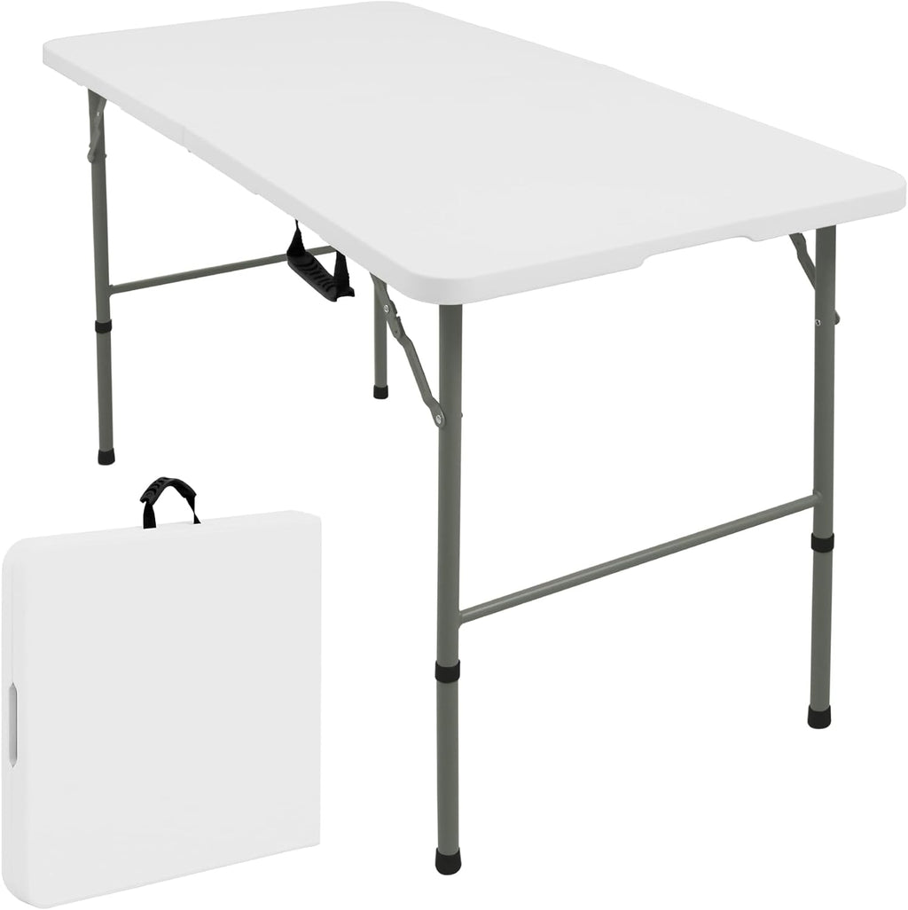 Skiennix Folding Table - Lightweight Portable Plastic Design with Carrying Handle | 4 FT White for Indoor & Outdoor Events