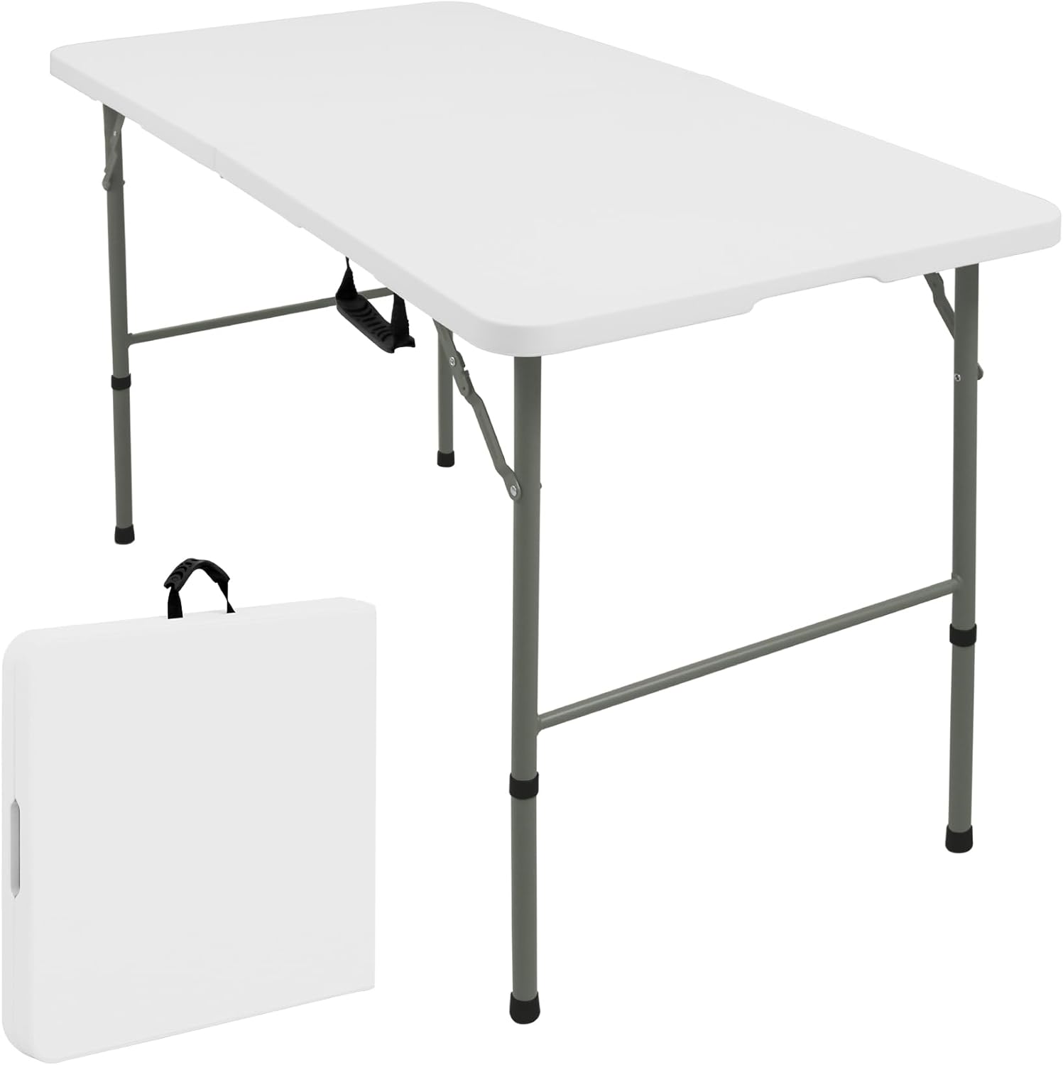 Skiennix Folding Table - Lightweight Portable Plastic Design with Carrying Handle | 4 FT White for Indoor & Outdoor Events