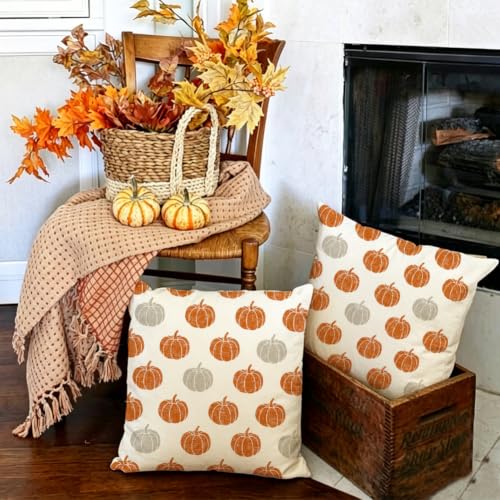 RABUSOFA 18x18 Pumpkin Pillow Covers - Set of 2 for Fall Decor