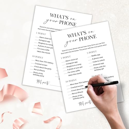 What's on Your Phone? Adult Birthday Party Game Cards - Fun Icebreaker Sheets, 25 Pack