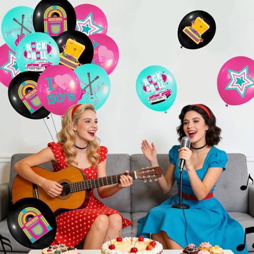 48PCS 1950s Rock and Roll Balloons - Retro Party Decorations