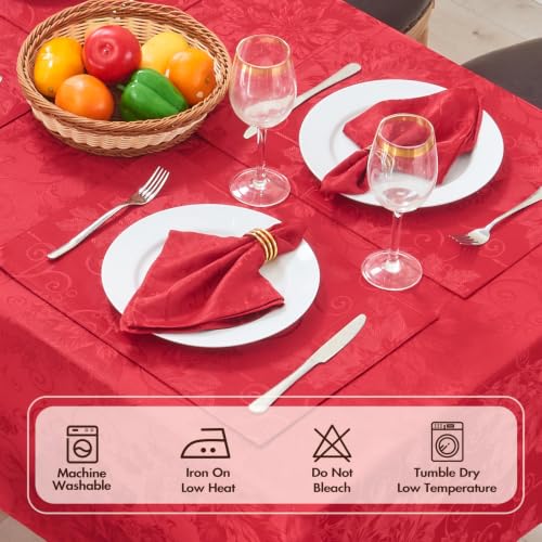 Dark Red Jacquard Christmas Tablecloth 60x144 Rectangular Polyester Holiday Decor