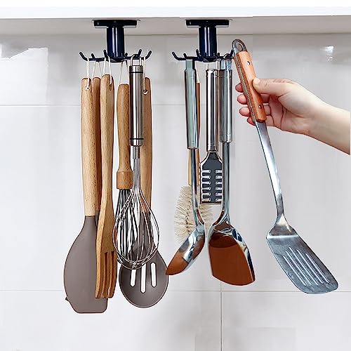 Black 360° Rotating Utility Hooks - Nail-Free Adhesive Kitchen Storage (2pcs)