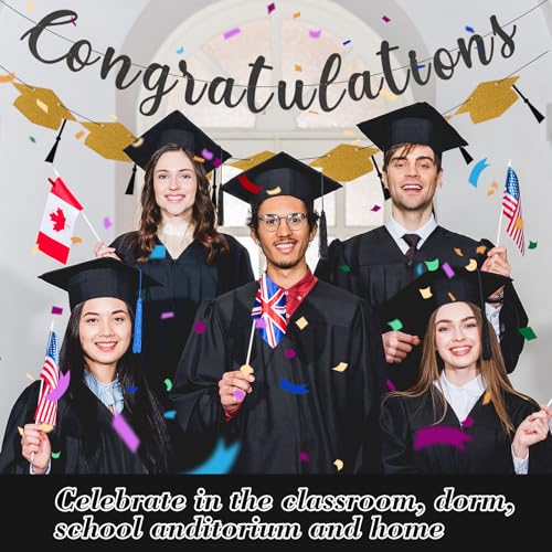 Graduation Decorations 2026 Pre-Strung Glitter Banner with Cap