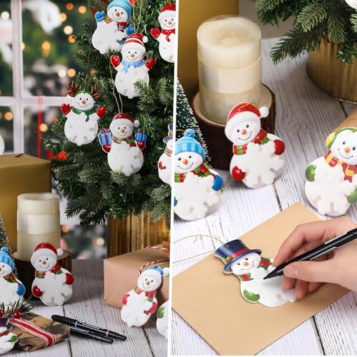 Christmas Write-A-Name Snowman Ornaments Set - Holiday Tree Decorations, 32 pcs