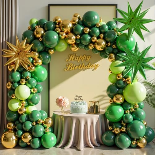 Green and Gold Balloon Arch Kit – 51pcs Balloons with Stars