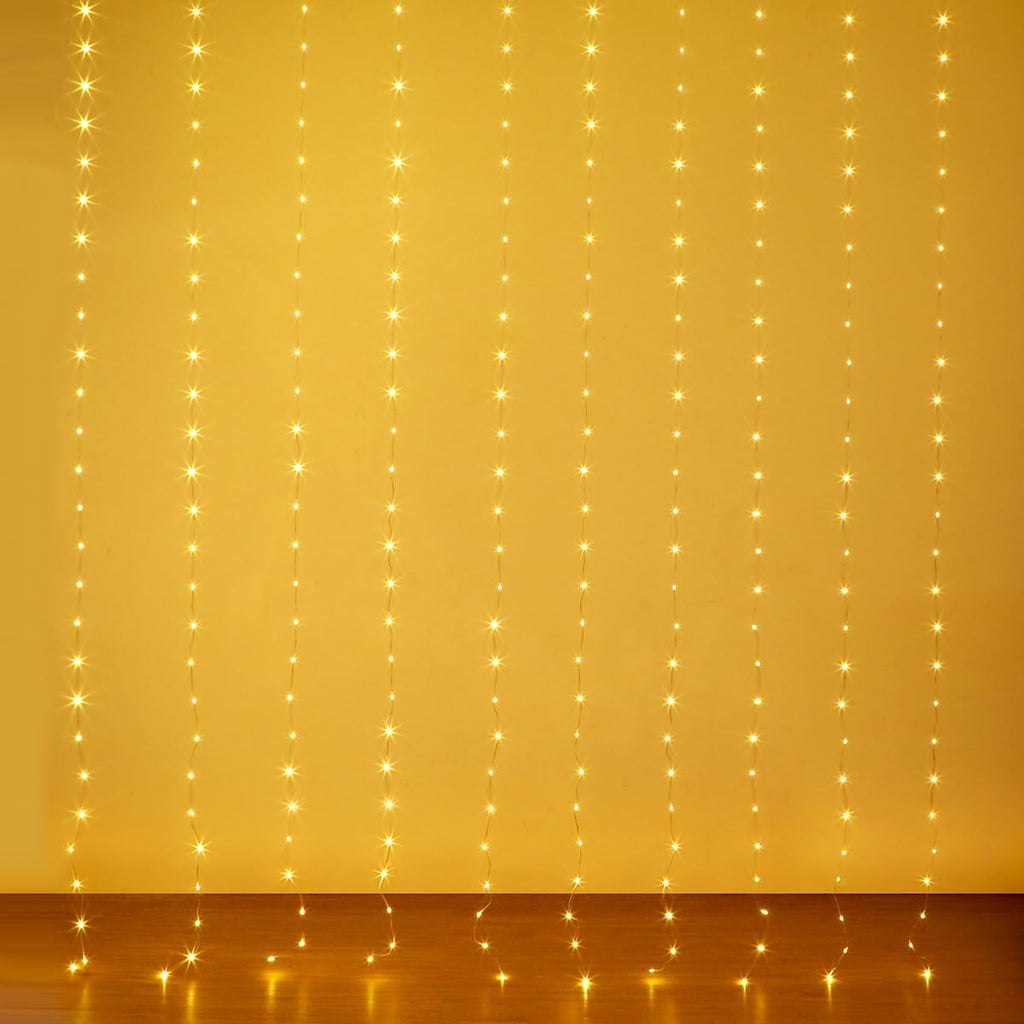 Skiennix 300 LED Curtain Lights - 10ft x 10ft Twinkle Fairy String Lights with Remote & Timer | Waterproof USB Powered for Indoor/Outdoor Christmas Decor - Warm White