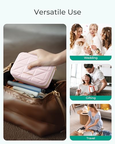 BAGSMART Travel Jewelry Box, Small PU Leather Organizer Case - Pink