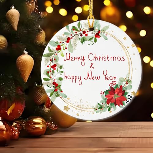 Christmas Wreath Ceramic Ornament - Double-Sided 2.83 Inch Decor
