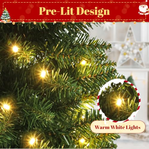 7FT Slim Prelit Christmas Tree with Warm White LED Lights, Green Variant