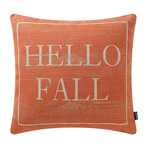 Hello Fall Decorative Throw Pillow Cover, 18x18 Cotton Linen (Multi 4)