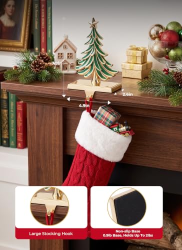 Green & Gold Christmas Stocking Holders Set of 4 Holiday Mantle Decor