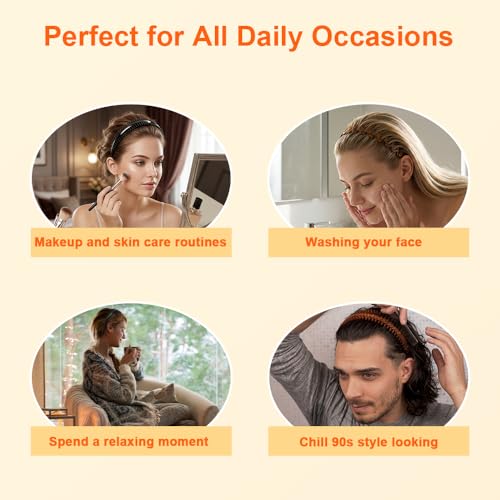 AHONEY Non-Slip Comb Headbands with Teeth - 3 Pack Zig Zag Hairbands