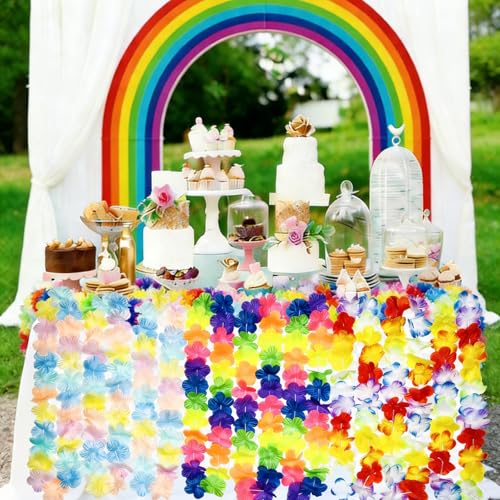 9 Count Rainbow Hawaiian Leis Set – Tropical Party Decorations