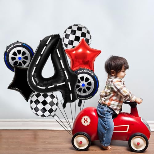 Race Car Birthday Balloons Set - 7 Pcs Foil Decorations for 4th Party