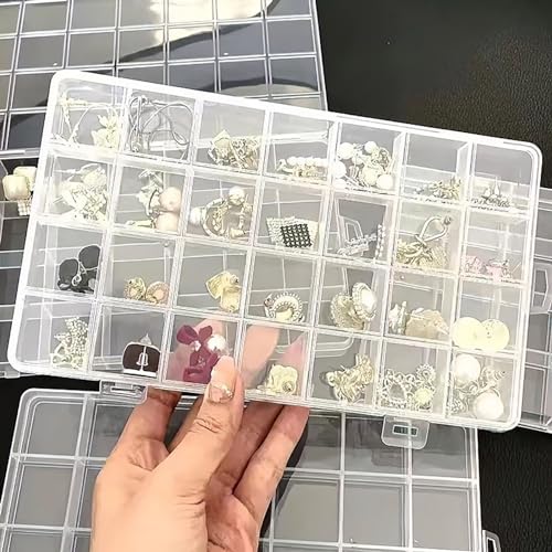 Yansanido 24-Grid Jewelry Organizer Clear Plastic Storage Box for Earrings & Small Items