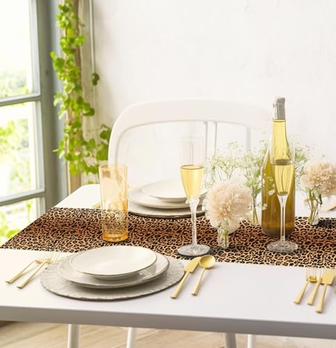 Leopard Print Table Runner - 6 Disposable Plastic 14x108 Inch for Parties