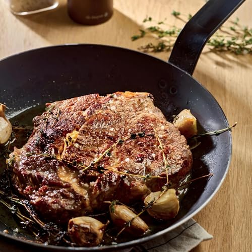 de Buyer - Blue Carbon Steel Fry Pan 2mm Thick - 11” Diameter, 8.3” Cooking Surface - Oven Safe - Naturally Non-Stick Finish - Made in France