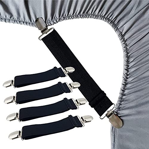 RayTour Black Bed Sheet Holder Straps - Fitted Sheet Clips & Fasteners