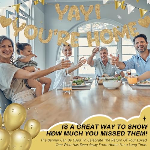 Champagne Gold Yay You're Home Banner - Ready to Display