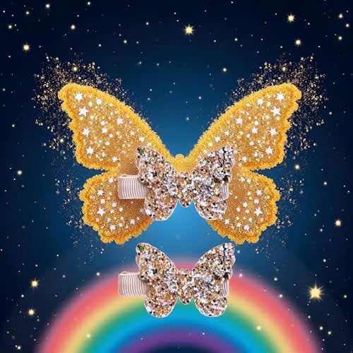 WLngtv Gold Butterfly Hair Clips with Sequin Bows 2-Pack for Girls
