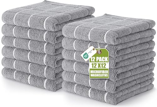 Utopia Towels 12-Pack Microfiber Washcloths, 12x12 Inch Grey Face Towels