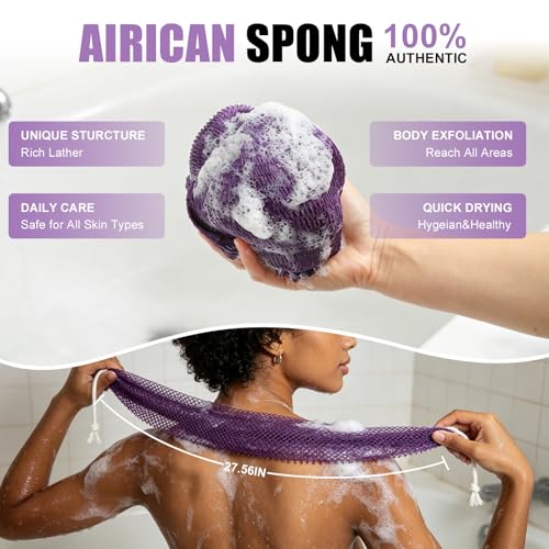 African Exfoliating Net Sponge 3-Pack - Extra Long Soft Mesh Body Scrubber
