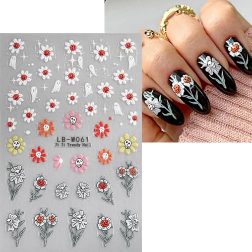 Halloween 5D Self-Adhesive Nail Art Stickers - Cute Ghost & Spider Web Decals