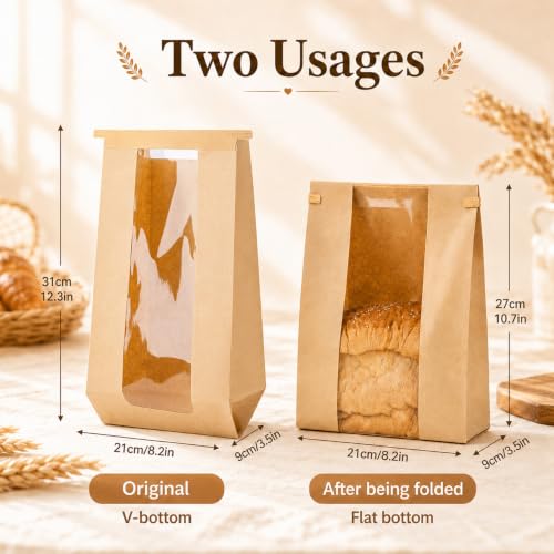 24 Pack Sourdough Bread Storage Bags - Food-Grade Kraft Paper with Window