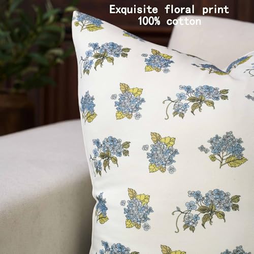 SLIITIM Hydrangea Floral Cotton Pillow Covers 18x18 Inch Set of 2, Soft Home Decor