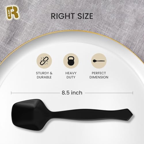 12 Pack Heavy Duty Black Plastic Serving Spoons - Elegant Disposable Utensils for Parties & Gatherings