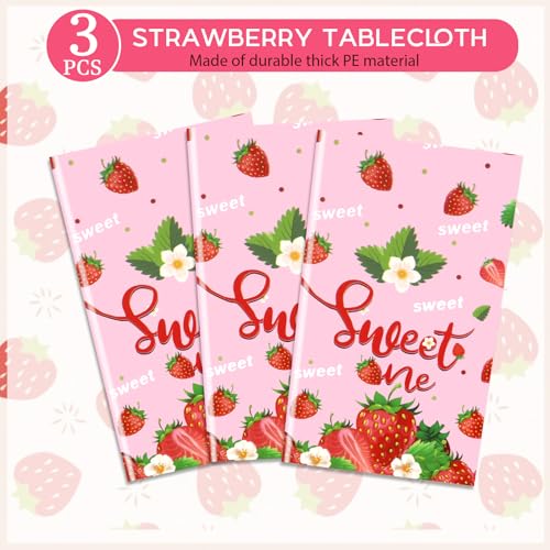 3-Pack Strawberry Tablecloths for Birthday & Baby Shower - 108x54in