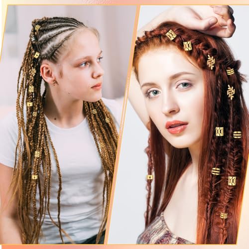 Tyqour 50Pcs Gold Hair Jewelry for Braids & Dreadlock Cuffs