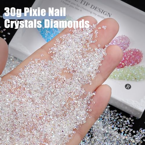 Umillars 30000 Pcs 1.5mm Mini Nail Rhinestones Clear AB Pixie Crystals