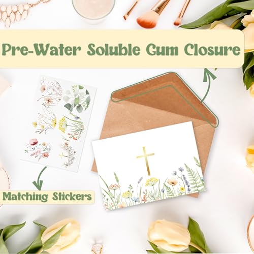 24 Pack Gold Foil Cross Blank Cards with Envelopes - 4x6 Watercolor Designs for Religious Events