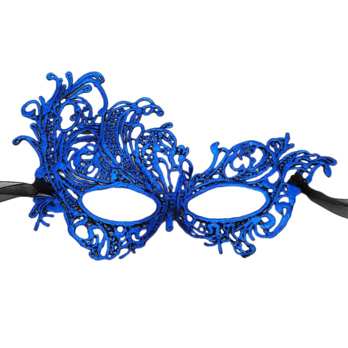 Sexy Lace Masquerade Eye Mask - Blue Floral Lace Carnival Cosplay Accessory