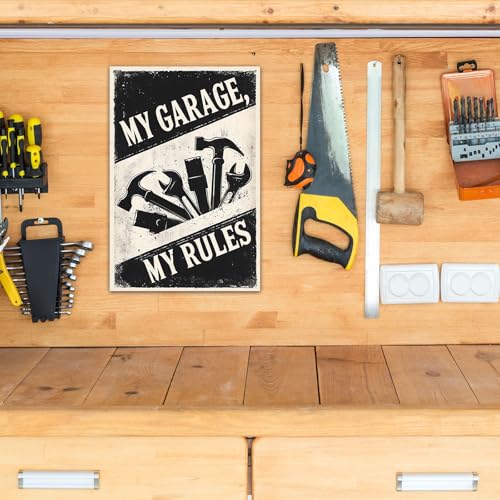 My Garage My Rules Vintage Metal Sign - 8x12 Inch Wall Art