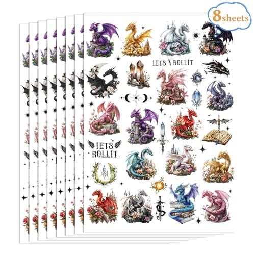 INCOK Magic Dragon Temporary Tattoos - 8 Sheets & 200+ Party Favors