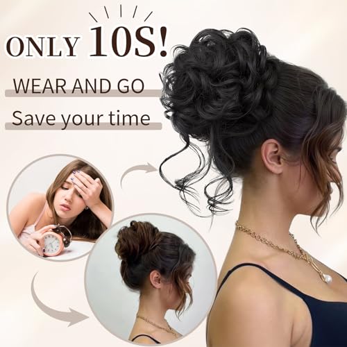 HotPro Messy Hair Bun Scrunchies 2-Piece Synthetic Updo Extension Jet Black