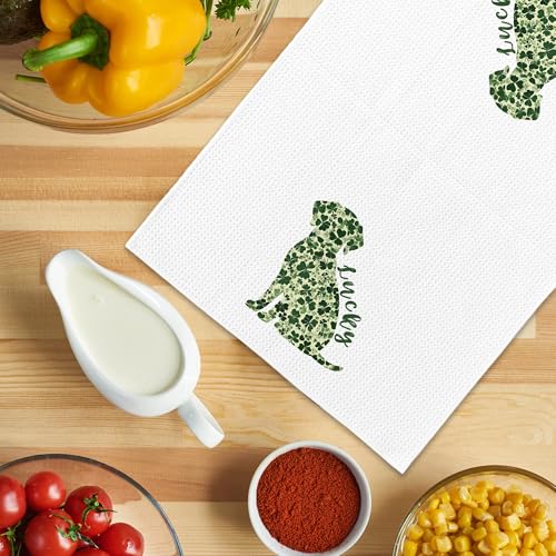 St Patrick's Day Dog Kitchen Towel Shamrock Waffle Dish Tea Towel 16x24