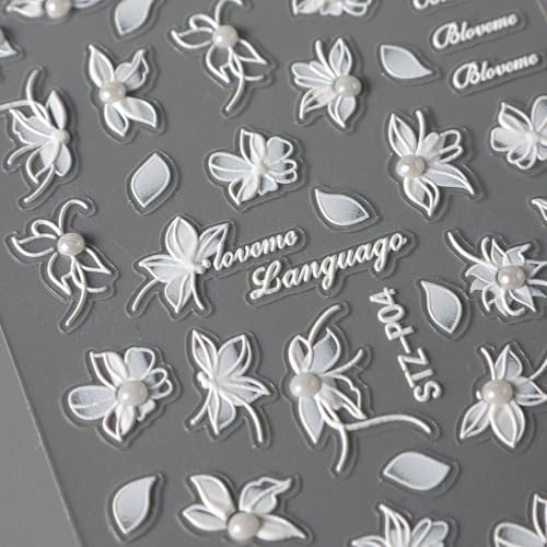 TailaiMei Pearl Studded French Tip Nail Stickers White Self-Adhesive Decals