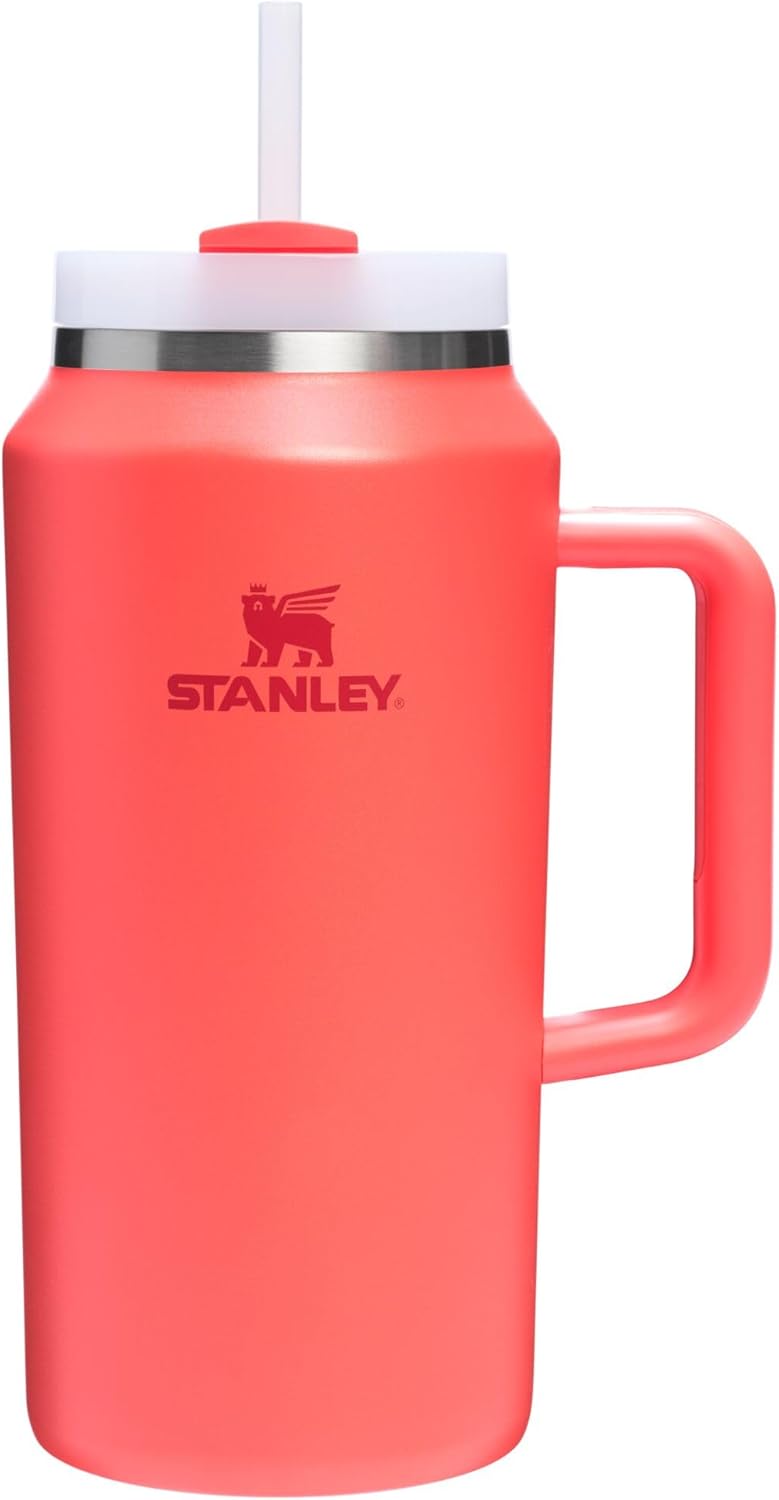 Stanley Quencher H2.0 Tumbler - 64 oz Insulated Stainless Steel Cup with Handle & Straw | Hot Coral