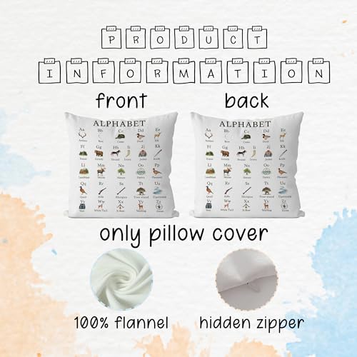 Hunting Alphabet Kids Pillow Covers, 18x18 Flannel Nursery Set of 2