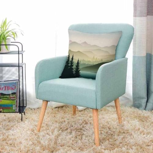 AOYEGO Mountain Forest Lake Landscape Throw Pillow Cover 18x18 Inch Cotton Linen Decor
