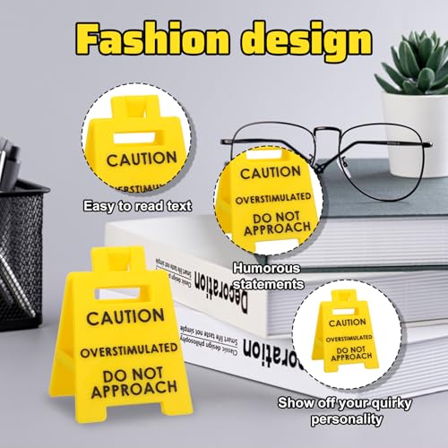 Caution Overstimulated Desk Sign - Funny Office Decor (2 Pcs)