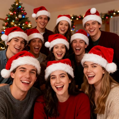 8 Pack Christmas Santa Hats - Red Felt Holiday Party Caps for Adults & Kids